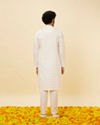 Manyavar Men Bright White Self Striped Classic Kurta Set