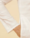 Manyavar Men Bright White Self Striped Classic Kurta Set