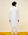 Manyavar Men Bright White Self Striped Classic Kurta Set