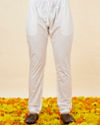 Manyavar Men Bright White Self Striped Classic Kurta Set