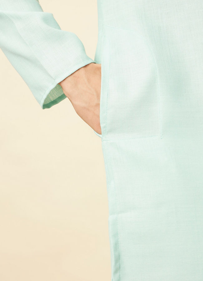 Manyavar Men Tropical Blue Embroidered Neckline Kurta Set