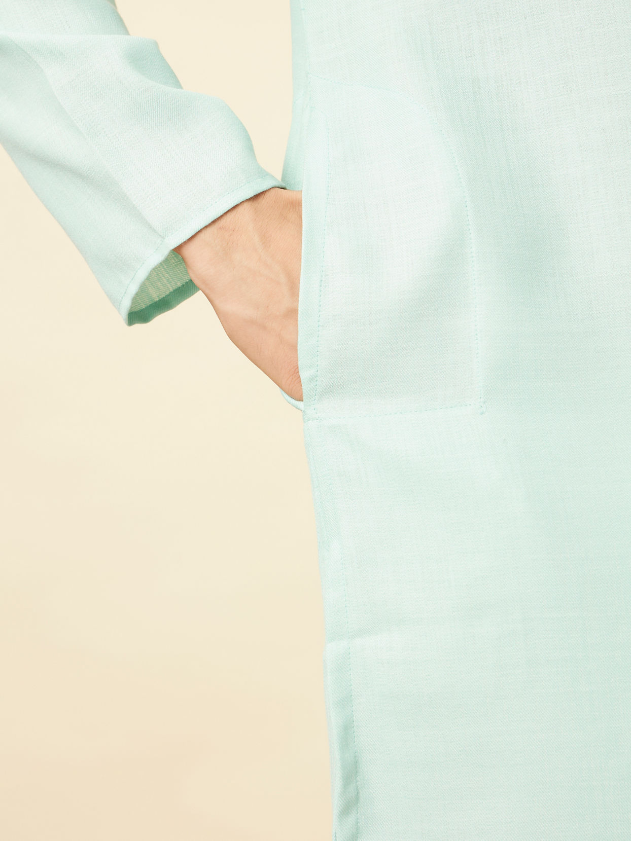 Manyavar Men Tropical Blue Embroidered Neckline Kurta Set