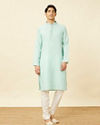 Manyavar Men Tropical Blue Embroidered Neckline Kurta Set