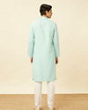 Manyavar Men Tropical Blue Embroidered Neckline Kurta Set