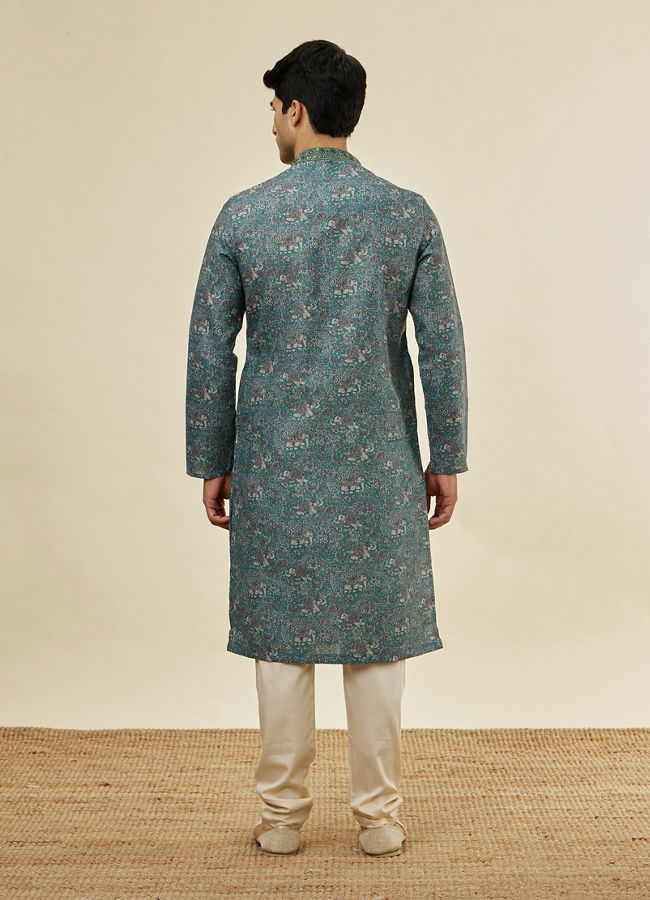 Manyavar Men Mint Green Printed Kurta Set