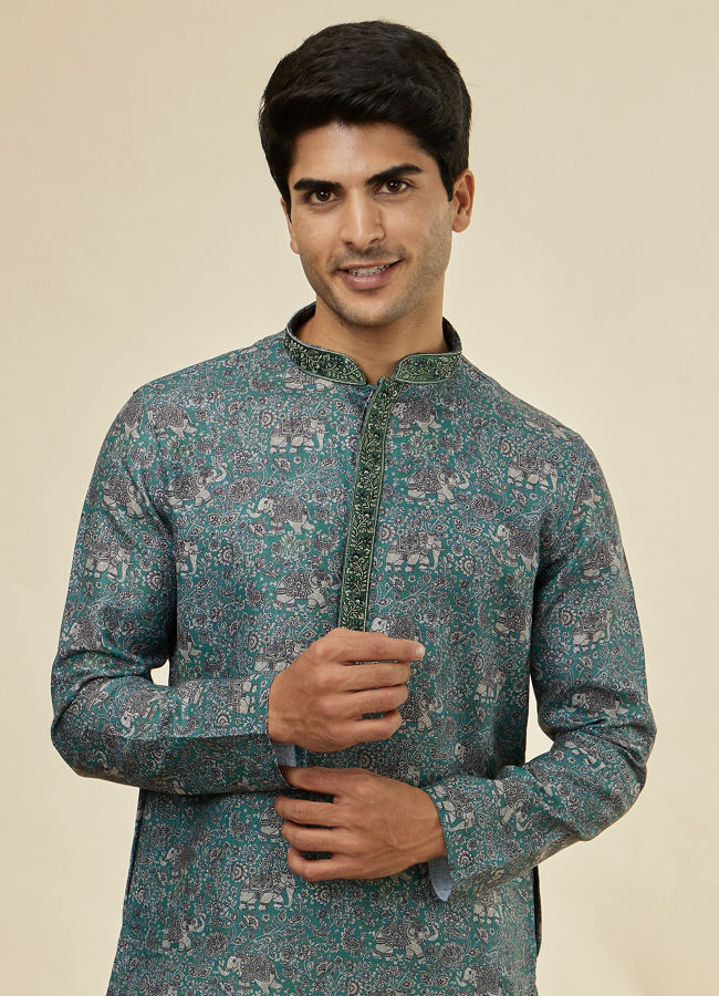 Manyavar Men Mint Green Printed Kurta Set