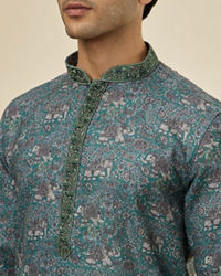 Manyavar Men Mint Green Printed Kurta Set