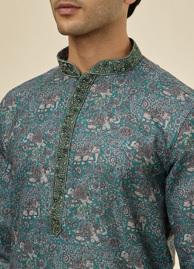 Manyavar Men Mint Green Printed Kurta Set