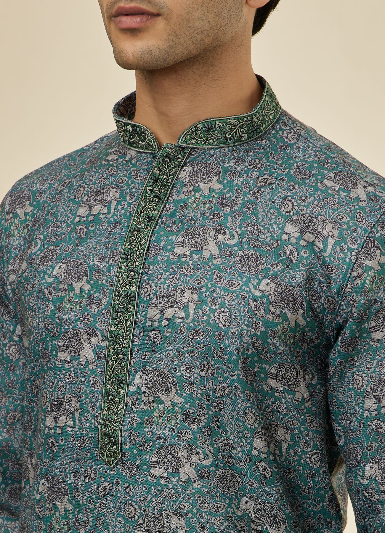 Manyavar Men Mint Green Printed Kurta Set