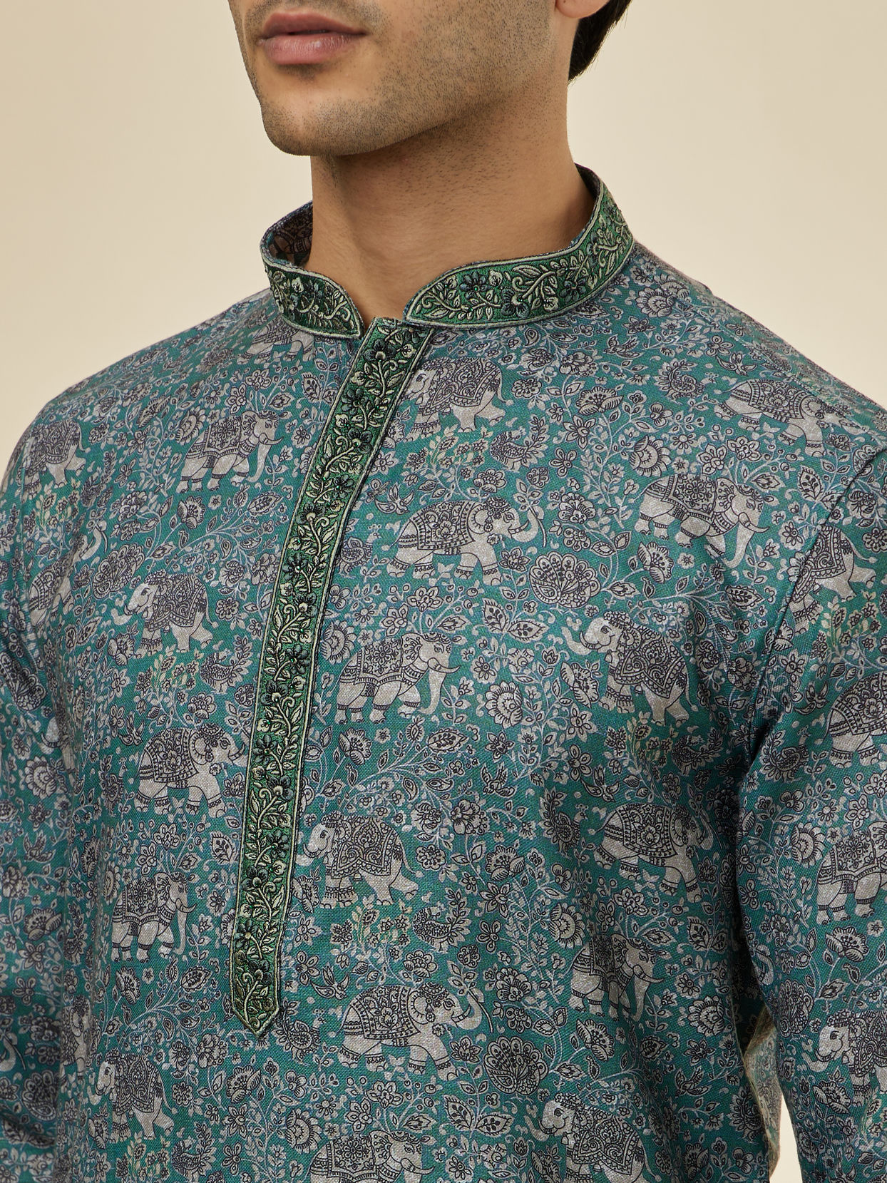 Manyavar Men Mint Green Printed Kurta Set