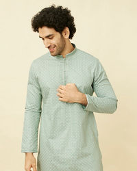 Manyavar Men Turkish Green Diamond Patterned Kurta Set