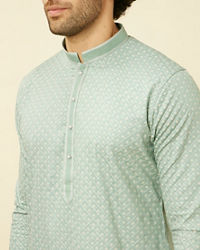 Manyavar Men Turkish Green Diamond Patterned Kurta Set