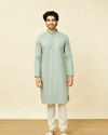 Manyavar Men Turkish Green Diamond Patterned Kurta Set