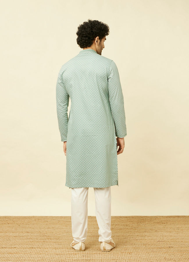 Manyavar Men Turkish Green Diamond Patterned Kurta Set