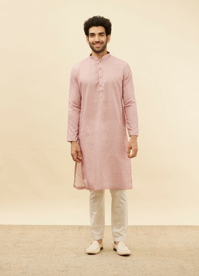 Manyavar Men Cherry Blossom Pink Harlequin Patterned Kurta Set