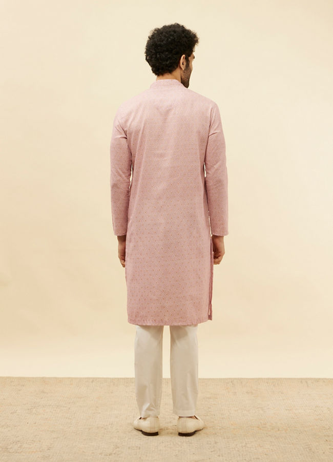 Manyavar Men Cherry Blossom Pink Harlequin Patterned Kurta Set