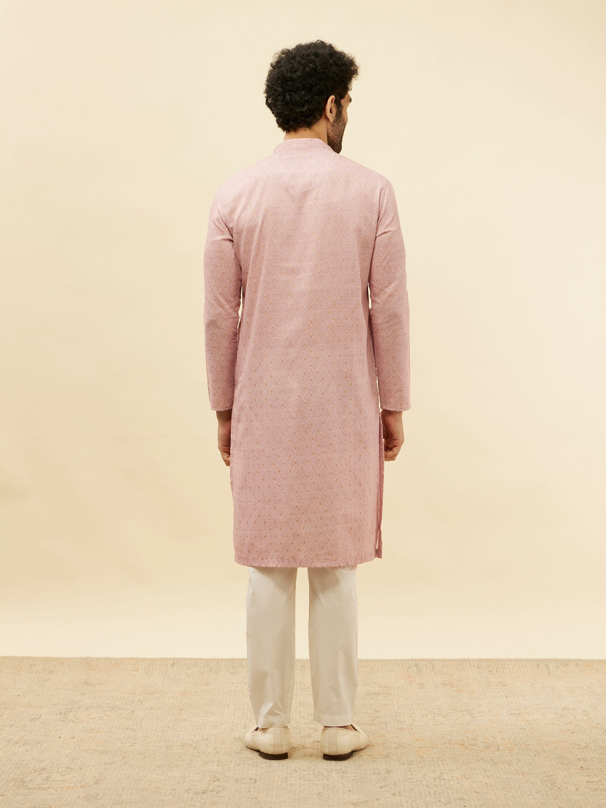 Manyavar Men Cherry Blossom Pink Harlequin Patterned Kurta Set