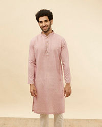 Manyavar Men Cherry Blossom Pink Harlequin Patterned Kurta Set