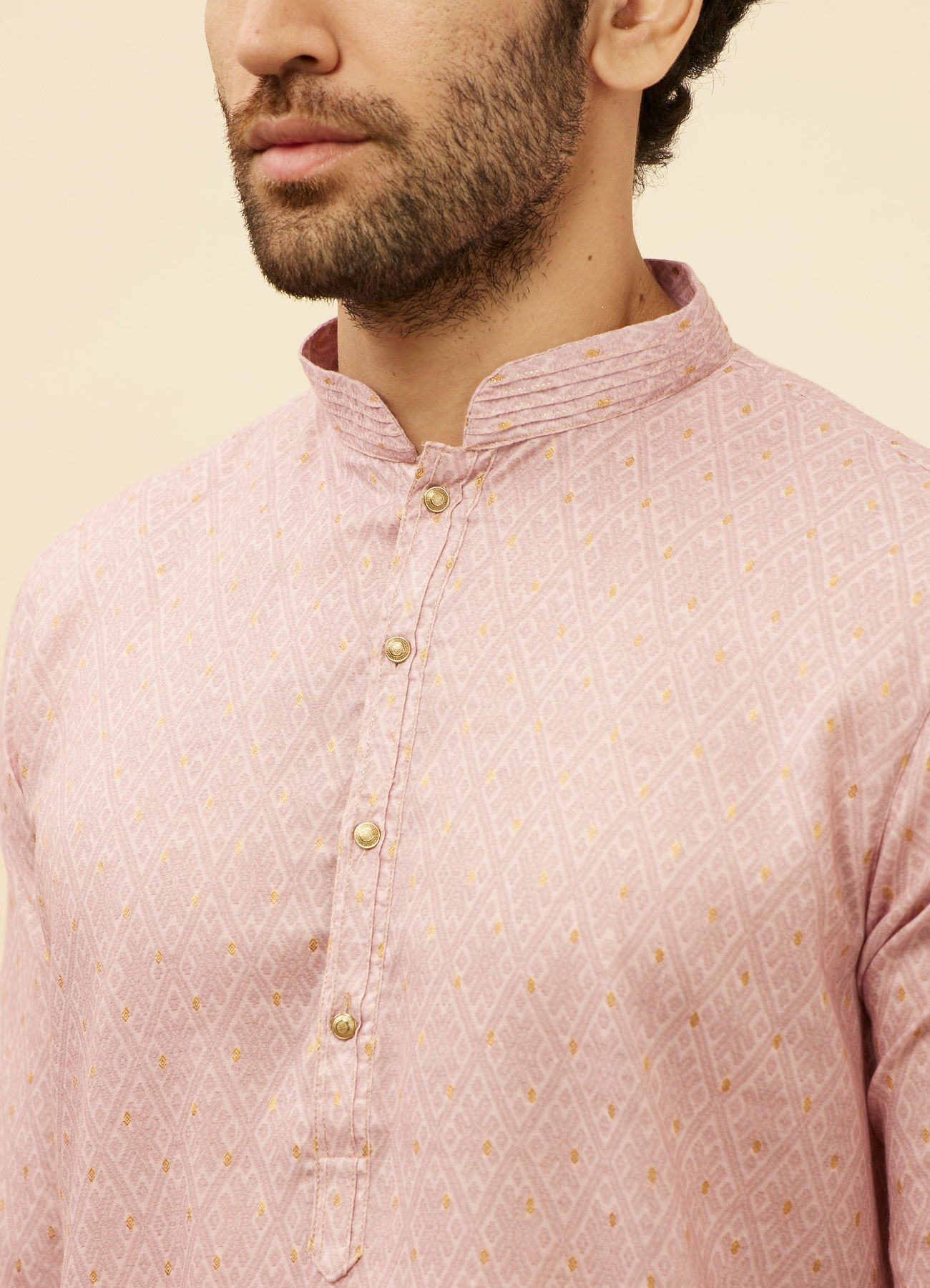 Manyavar Men Cherry Blossom Pink Harlequin Patterned Kurta Set