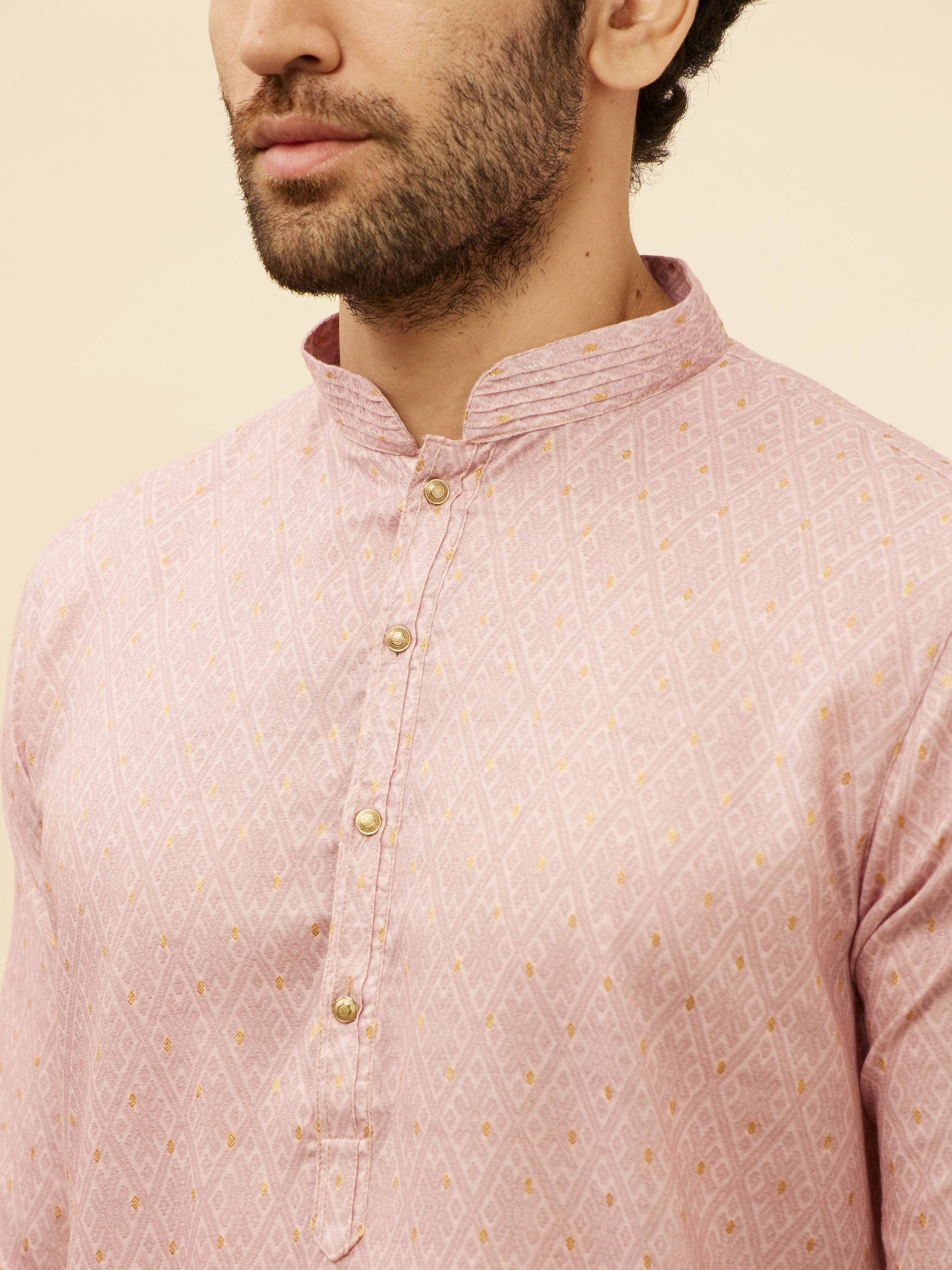 Manyavar Men Cherry Blossom Pink Harlequin Patterned Kurta Set