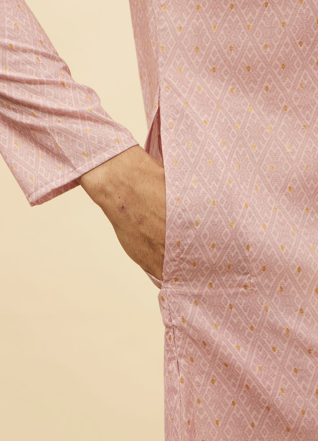 Manyavar Men Cherry Blossom Pink Harlequin Patterned Kurta Set