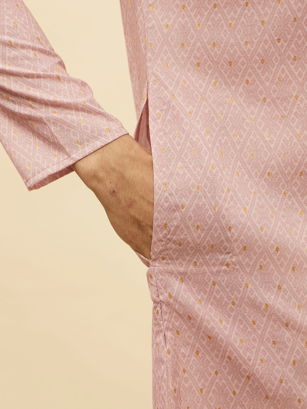 Manyavar Men Cherry Blossom Pink Harlequin Patterned Kurta Set