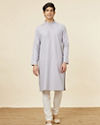 alt message - Manyavar Men Pastel Purple Self Patterned Kurta Set image number 2