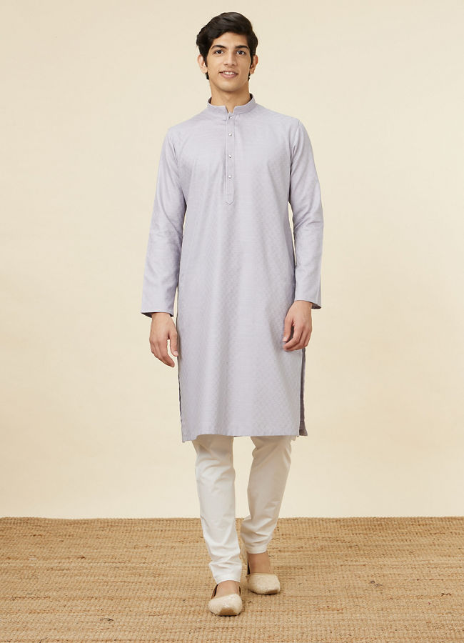 Manyavar Men Pastel Purple Self Patterned Kurta Set