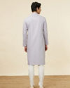 alt message - Manyavar Men Pastel Purple Self Patterned Kurta Set image number 5