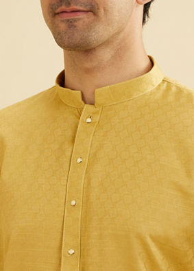 Manyavar Men Crayola Yellow Diamond Patterned Kurta Set image number 1