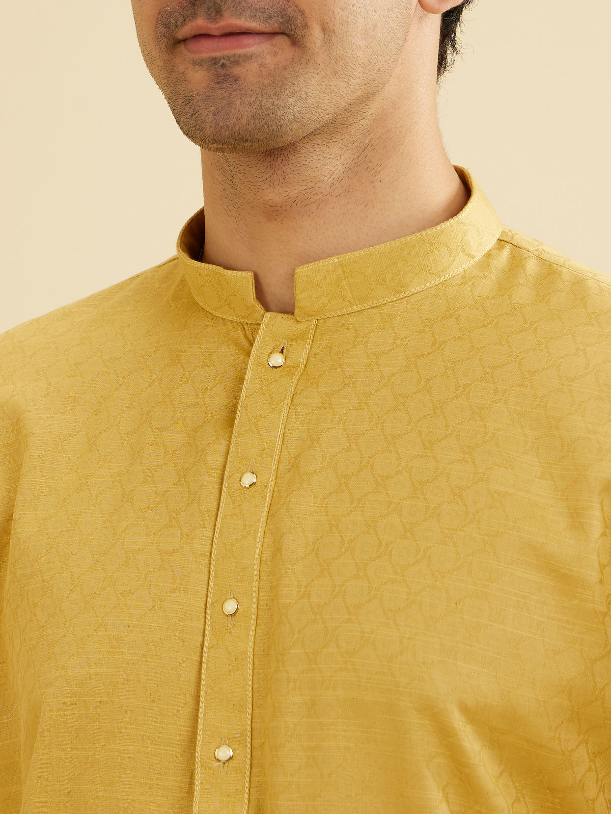 Manyavar Men Crayola Yellow Diamond Patterned Kurta Set