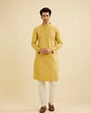 Manyavar Men Crayola Yellow Diamond Patterned Kurta Set