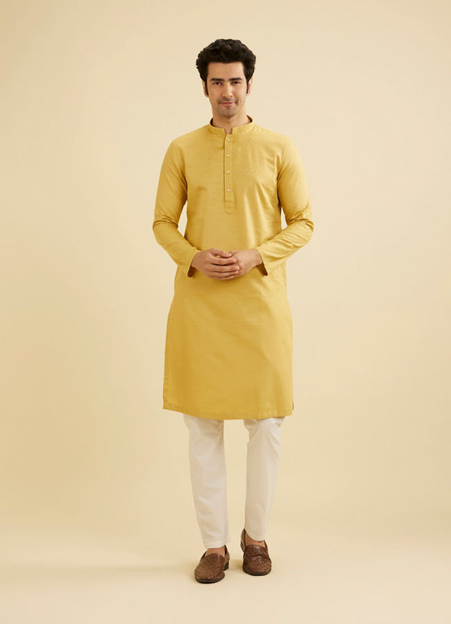 Manyavar Men Crayola Yellow Diamond Patterned Kurta Set