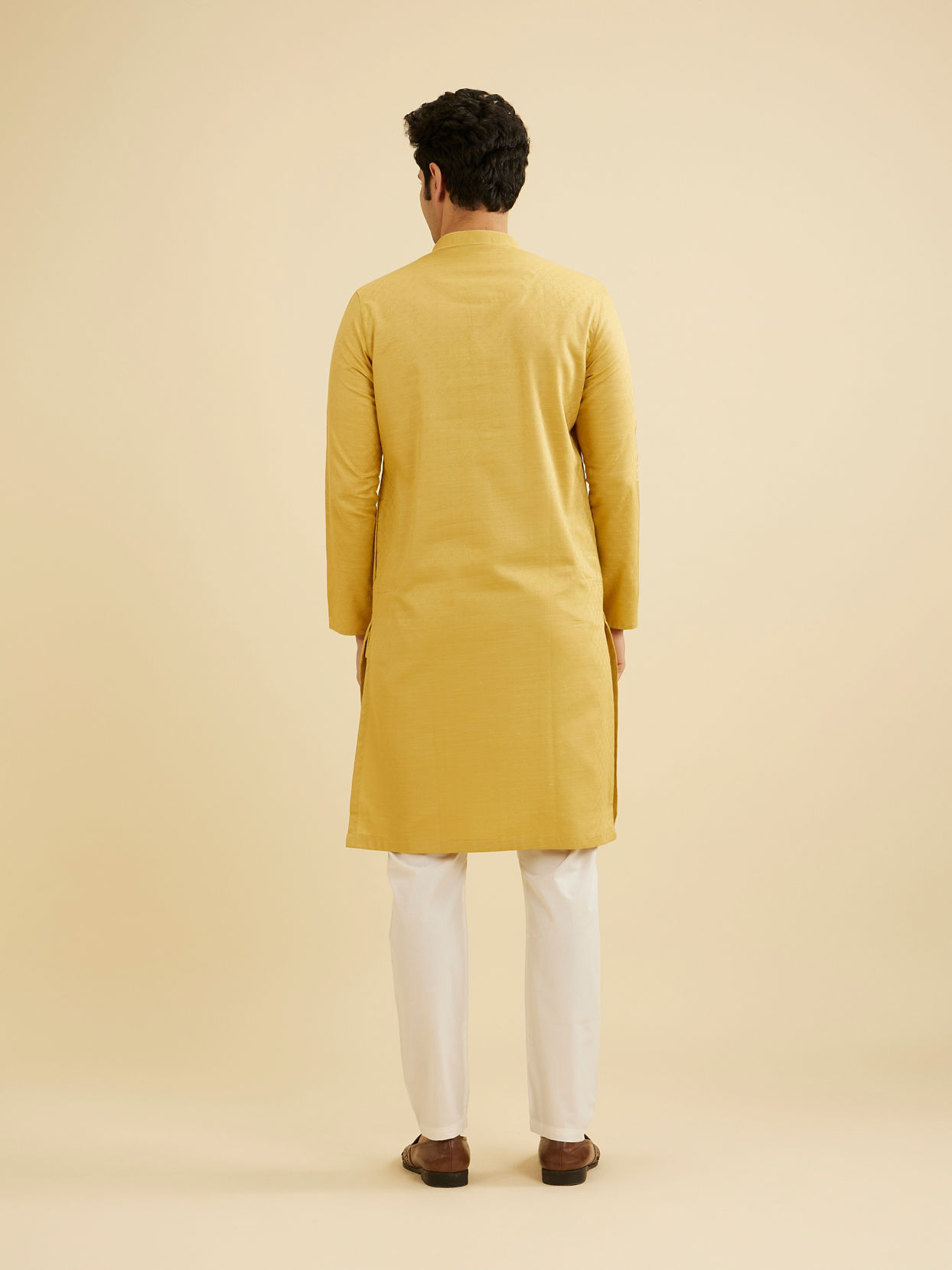 Manyavar Men Crayola Yellow Diamond Patterned Kurta Set