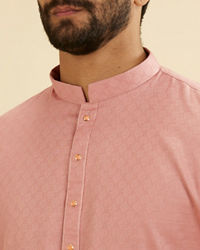 Manyavar Men Coral Pink Jaal Patterned Kurta Set