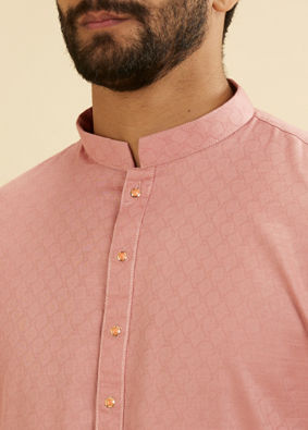 Manyavar Men Coral Pink Jaal Patterned Kurta Set