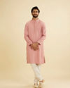 Manyavar Men Coral Pink Jaal Patterned Kurta Set