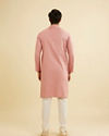 Manyavar Men Coral Pink Jaal Patterned Kurta Set