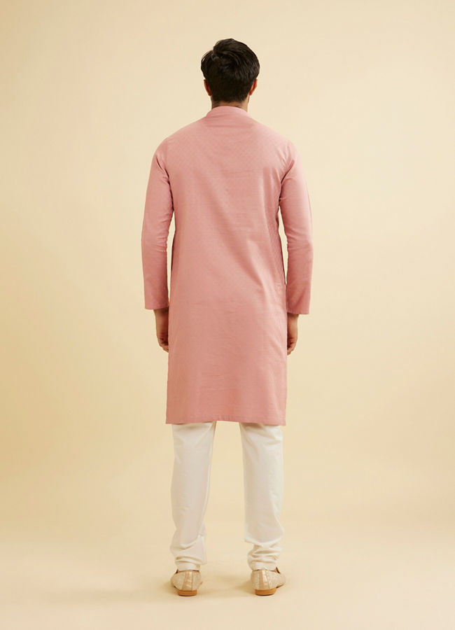 Manyavar Men Coral Pink Jaal Patterned Kurta Set