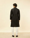 Manyavar Men Charcoal Black Self Stripe Patterned Kurta Set