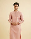 Manyavar Men Rosewater Pink Horizontal Striped Kurta Set