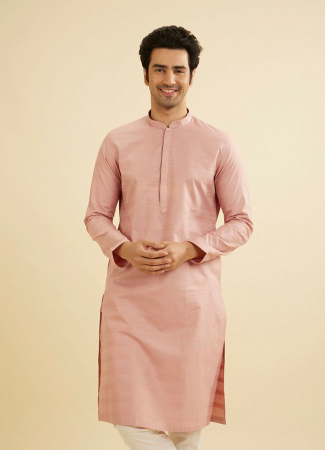 Manyavar Men Rosewater Pink Horizontal Striped Kurta Set