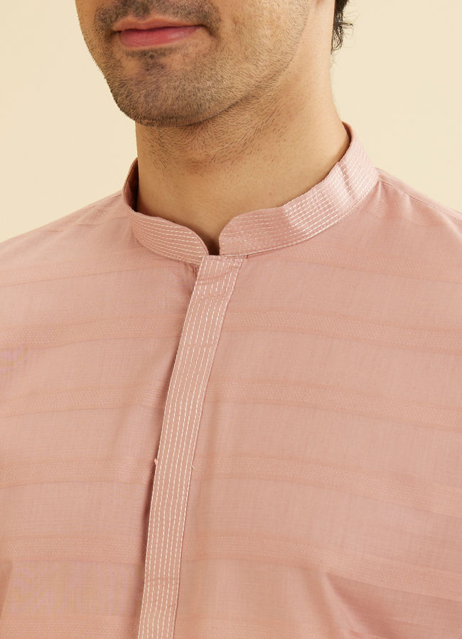 Manyavar Men Rosewater Pink Horizontal Striped Kurta Set