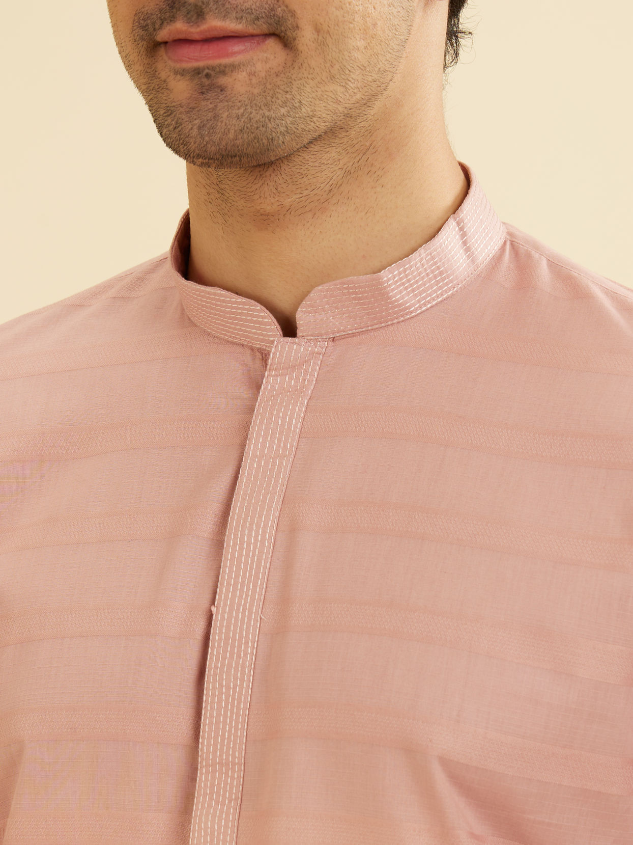 Manyavar Men Rosewater Pink Horizontal Striped Kurta Set