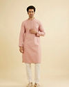 Manyavar Men Rosewater Pink Horizontal Striped Kurta Set