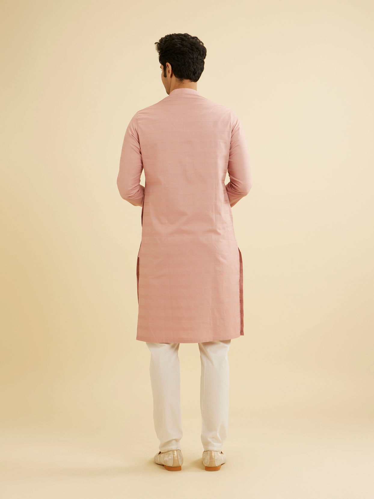 Manyavar Men Rosewater Pink Horizontal Striped Kurta Set