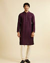Manyavar Men Dark Purple Jaal Patterned Kurta Set with Rhinestones