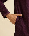 alt message - Manyavar Men Dark Purple Jaal Patterned Kurta Set with Rhinestones image number 3