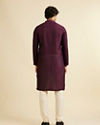 alt message - Manyavar Men Dark Purple Jaal Patterned Kurta Set with Rhinestones image number 4