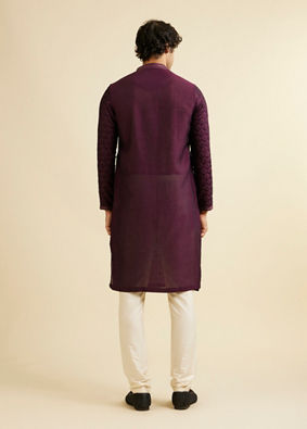 Manyavar Men Dark Purple Jaal Patterned Kurta Set with Rhinestones image number 4